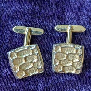 Vintage Men's Cufflinks, 10K Gold Plated, Brutalist Brick Work Style